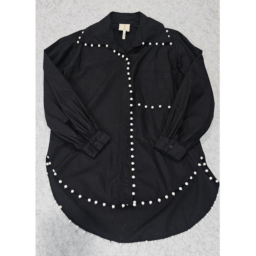 Me Me Me Black Studded Trim Button Down Tunic Shirt Anthropologie, Sz S - Picture 7 of 13